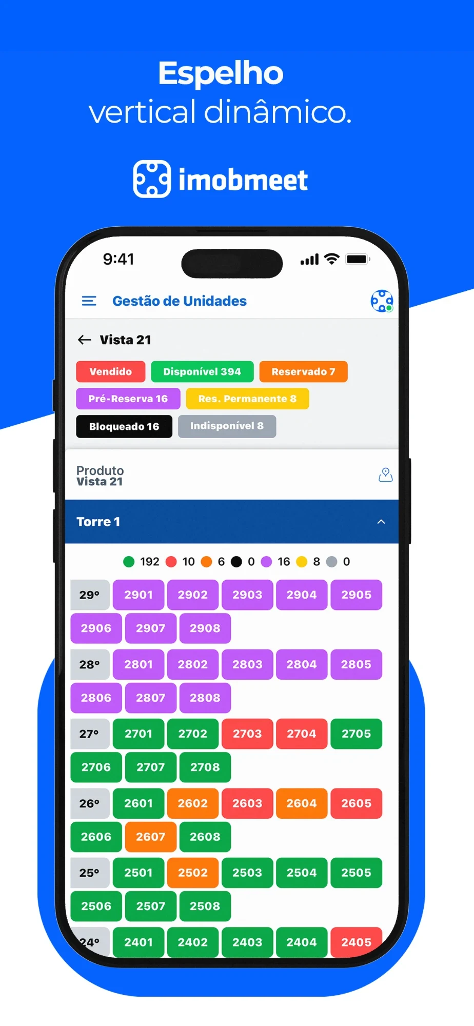 Gestão de Unidades e Disponibilidade no app IMOBMEET