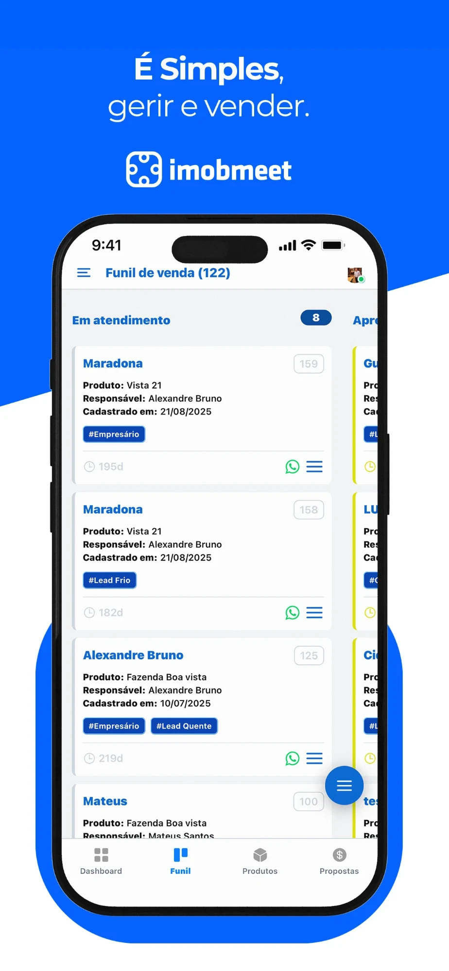 Gestão de Leads no app IMOBMEET