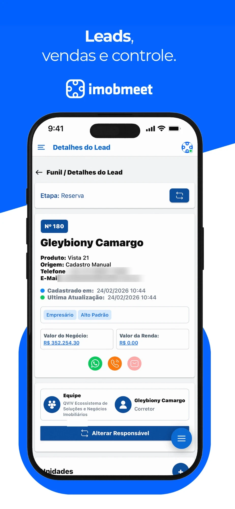 Gestão de Leads no app IMOBMEET